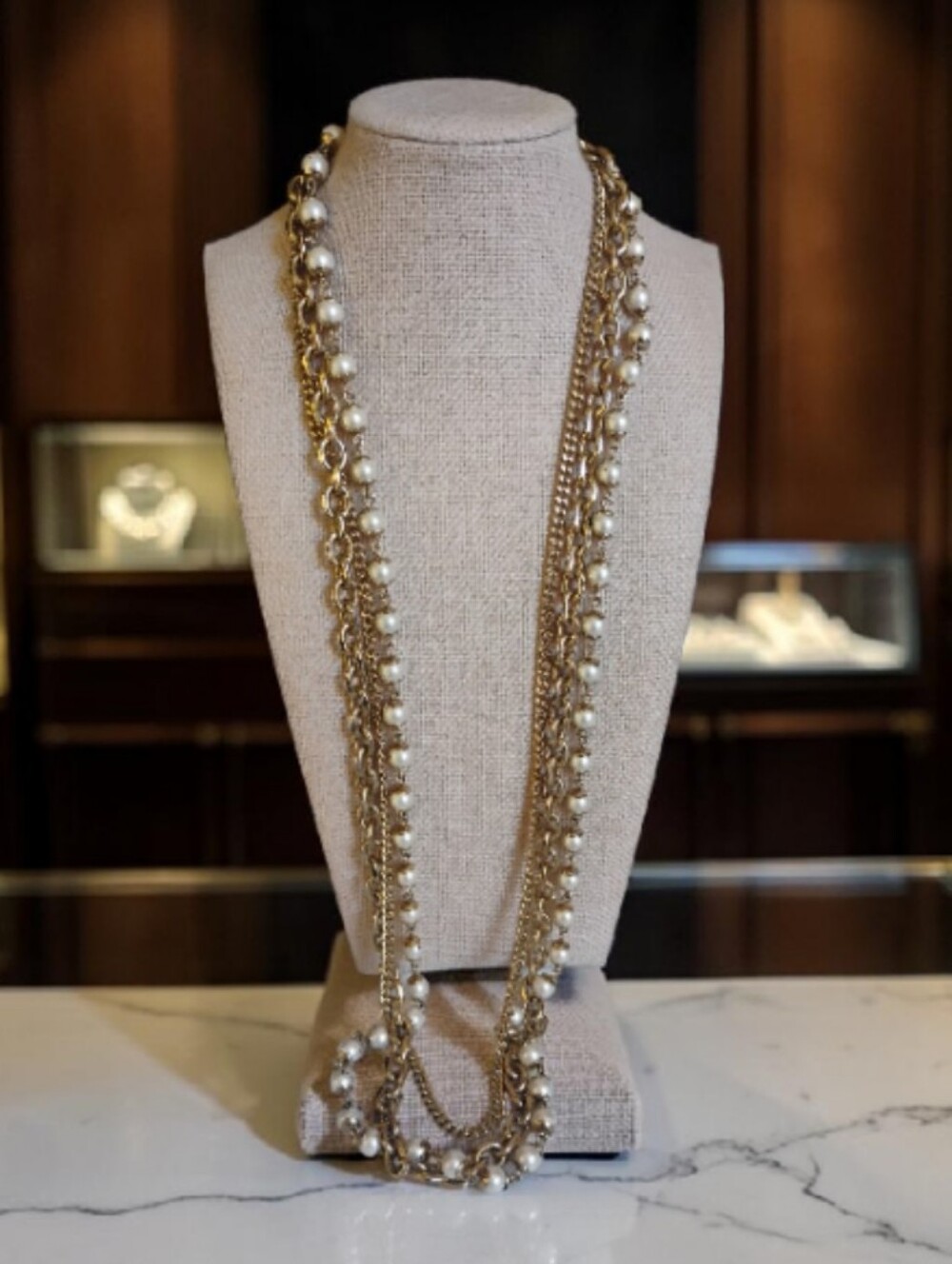 Gold Tone Multi-Strand Pearl Necklace - Classic Elegance